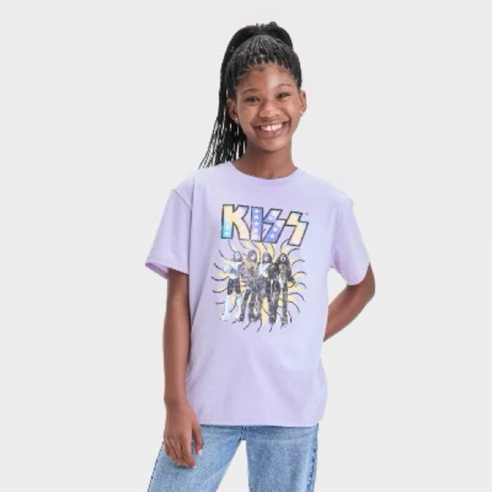 Kiss Oversized Graphic Short Sleeve T-Shirt Lilac Purple